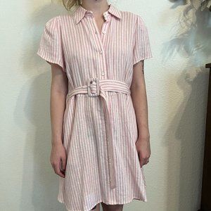 Alexis at Target Striped Linen Belted Dress